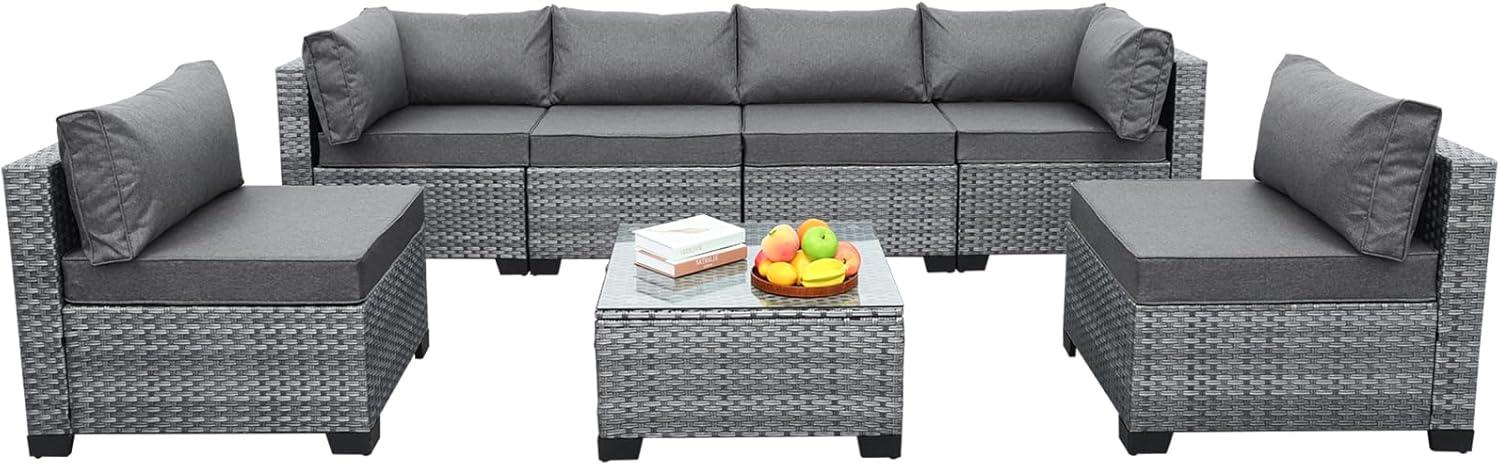 Gray 7-Piece Steel Wicker Outdoor Sectional Sofa Set