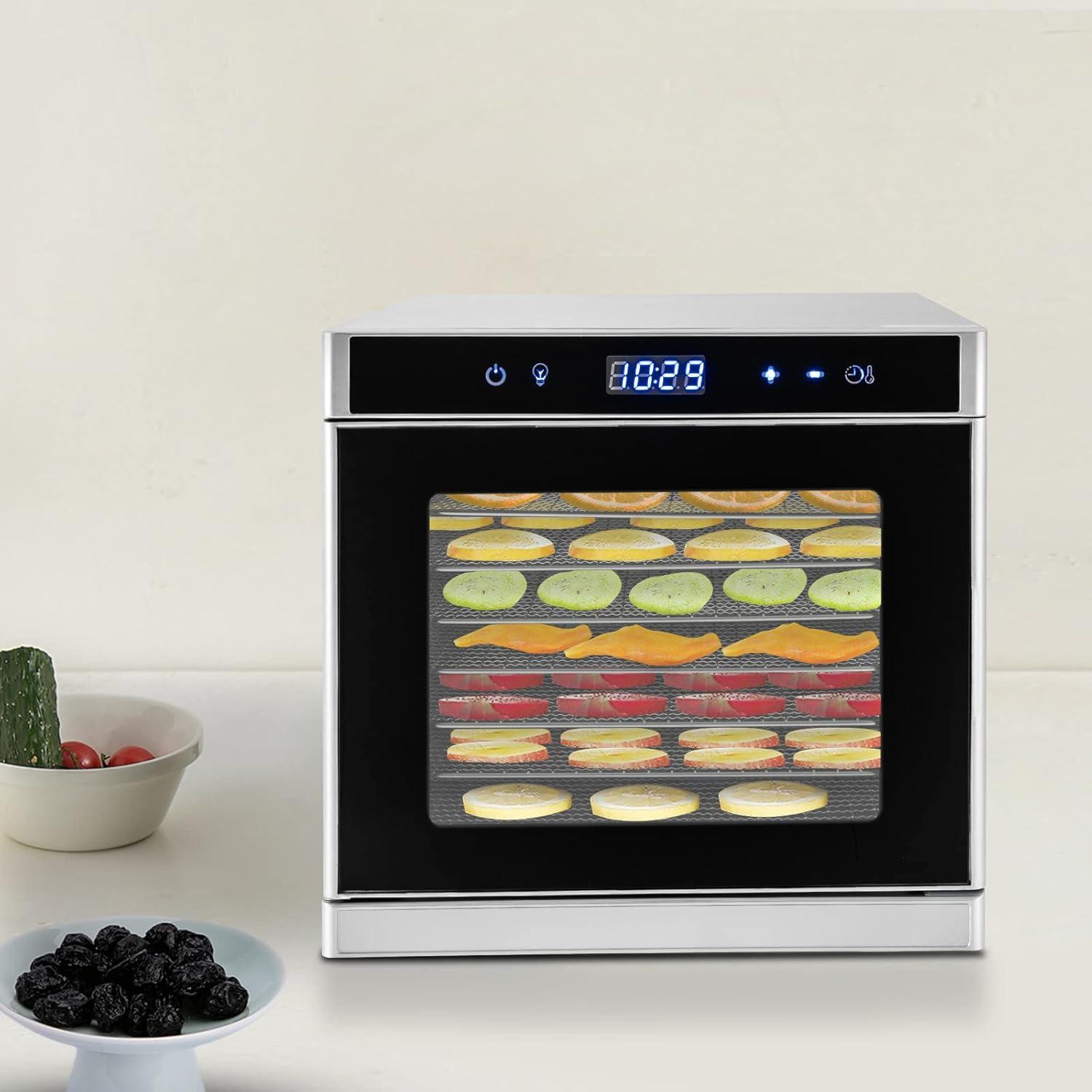 Miumaeov Food Dehydrator 6/8 Stainless Steel Trays Food Dryer Machine for Candy Jerky Herbs Veggies Fruits 700W Electric Dryer Machine with Digital Temperature