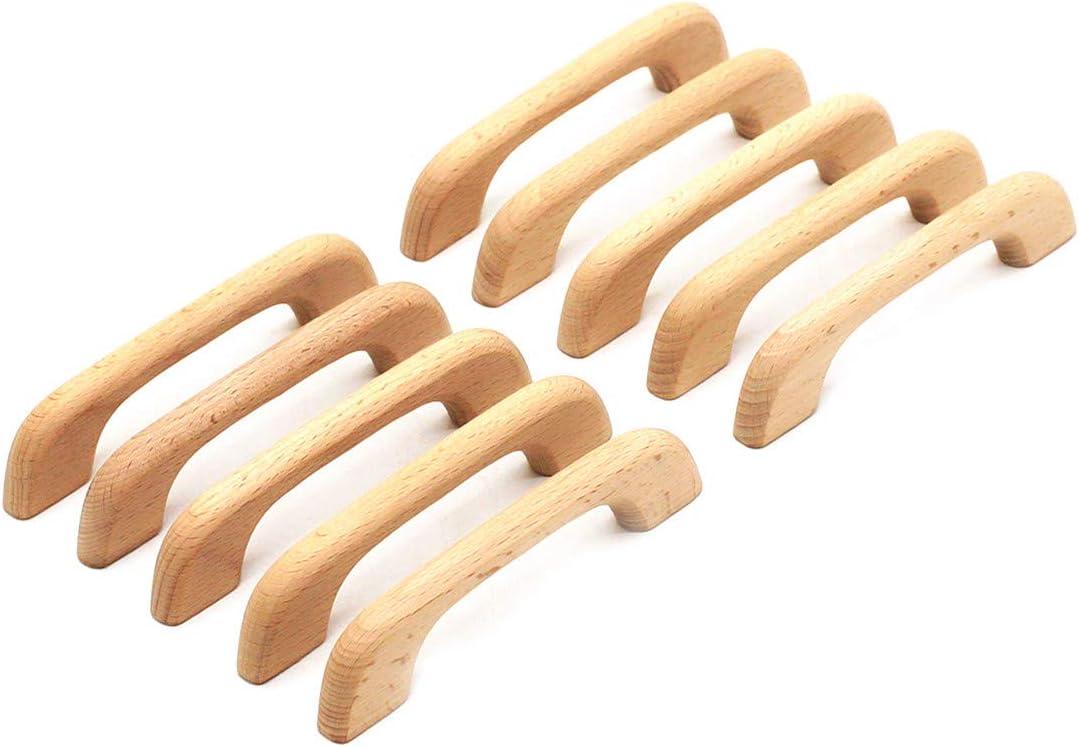 THESG-10PCS Wood Unfinished Drawer Knobs Pulls Handles - Kitchen Cabinets Furniture Dresser Wardrobe Cupboard Drawer Knobs Pulls Handles(Total Length: 5" Hole-to-Hole Distance: 4")