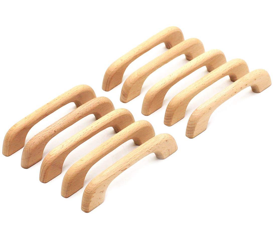 THESG-10PCS Wood Unfinished Drawer Knobs Pulls Handles - Kitchen Cabinets Furniture Dresser Wardrobe Cupboard Drawer Knobs Pulls Handles(Total Length: 5" Hole-to-Hole Distance: 4")