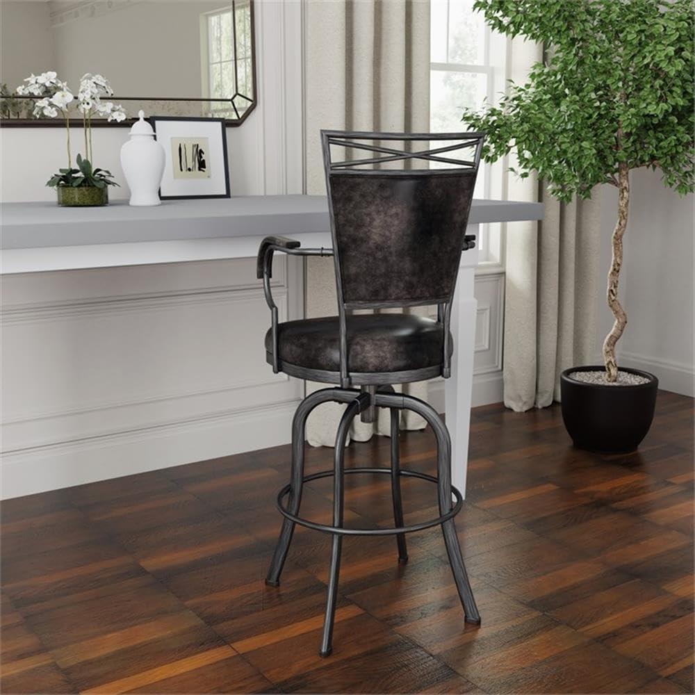 Hillsdale Furniture Bridgetown Metal Bar Height Swivel Stool Pewter: Upholstered, Armrests