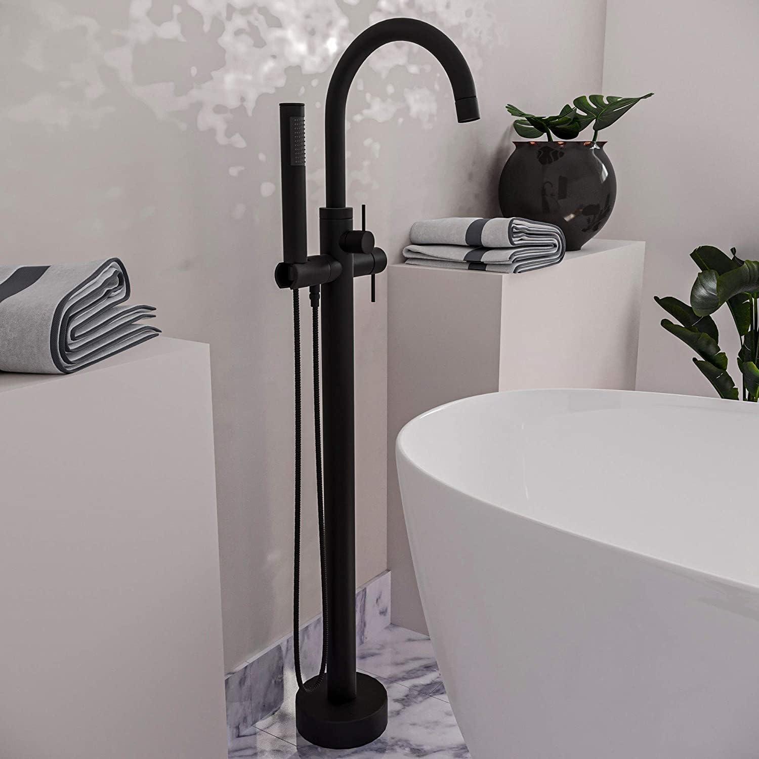 Floor Mount Freestanding Bathtub Filler Faucet with Handheld Shower