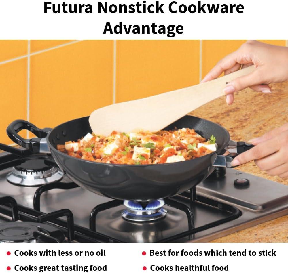 Hawkins Futura 2.5L Kadhai Fry Pan with Steel Lid: Anodized Aluminum, Gas Compatible, Hand Wash, 2-Piece Set