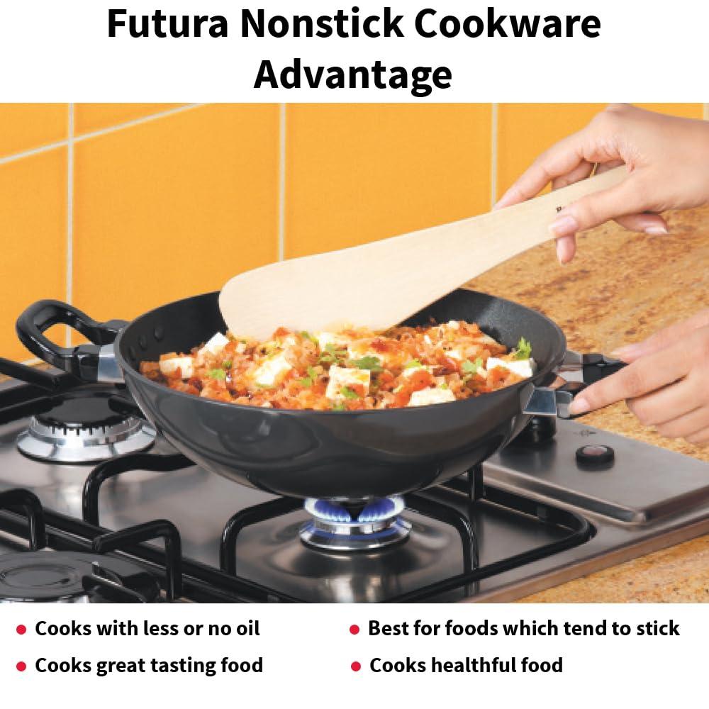 Hawkins Futura 2.5L Kadhai Fry Pan with Steel Lid: Anodized Aluminum, Gas Compatible, Hand Wash, 2-Piece Set