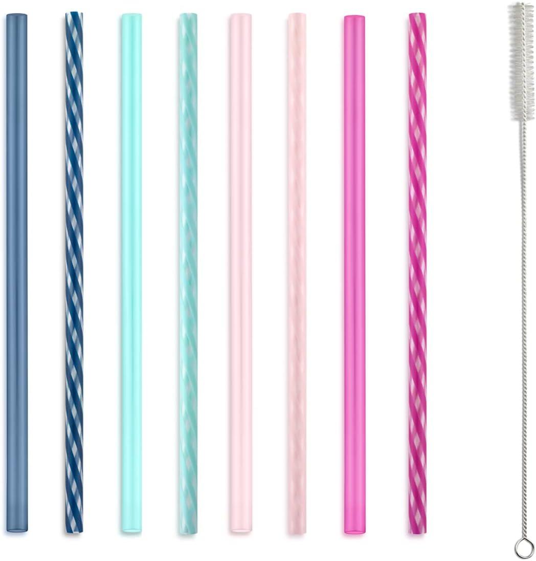 Ello Multi-Color BPA-Free Plastic Reusable Straw Set with Cleaning Brush