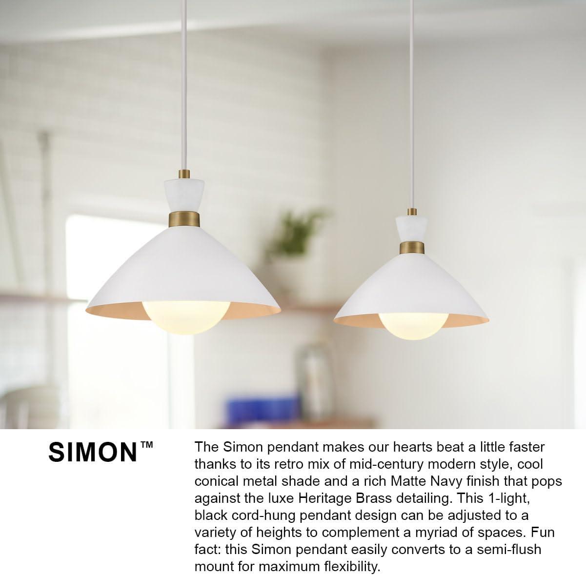 Lark Simon 1 - Light Pendant in  Matte White/Heritage Brass