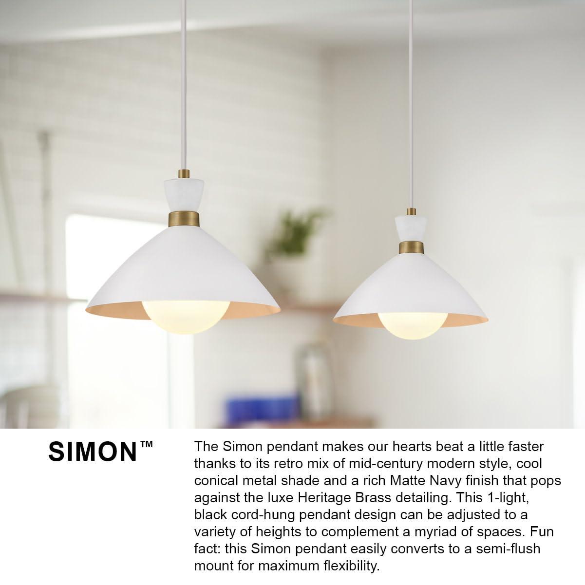 Lark Simon 1 - Light Pendant in  Matte White/Heritage Brass
