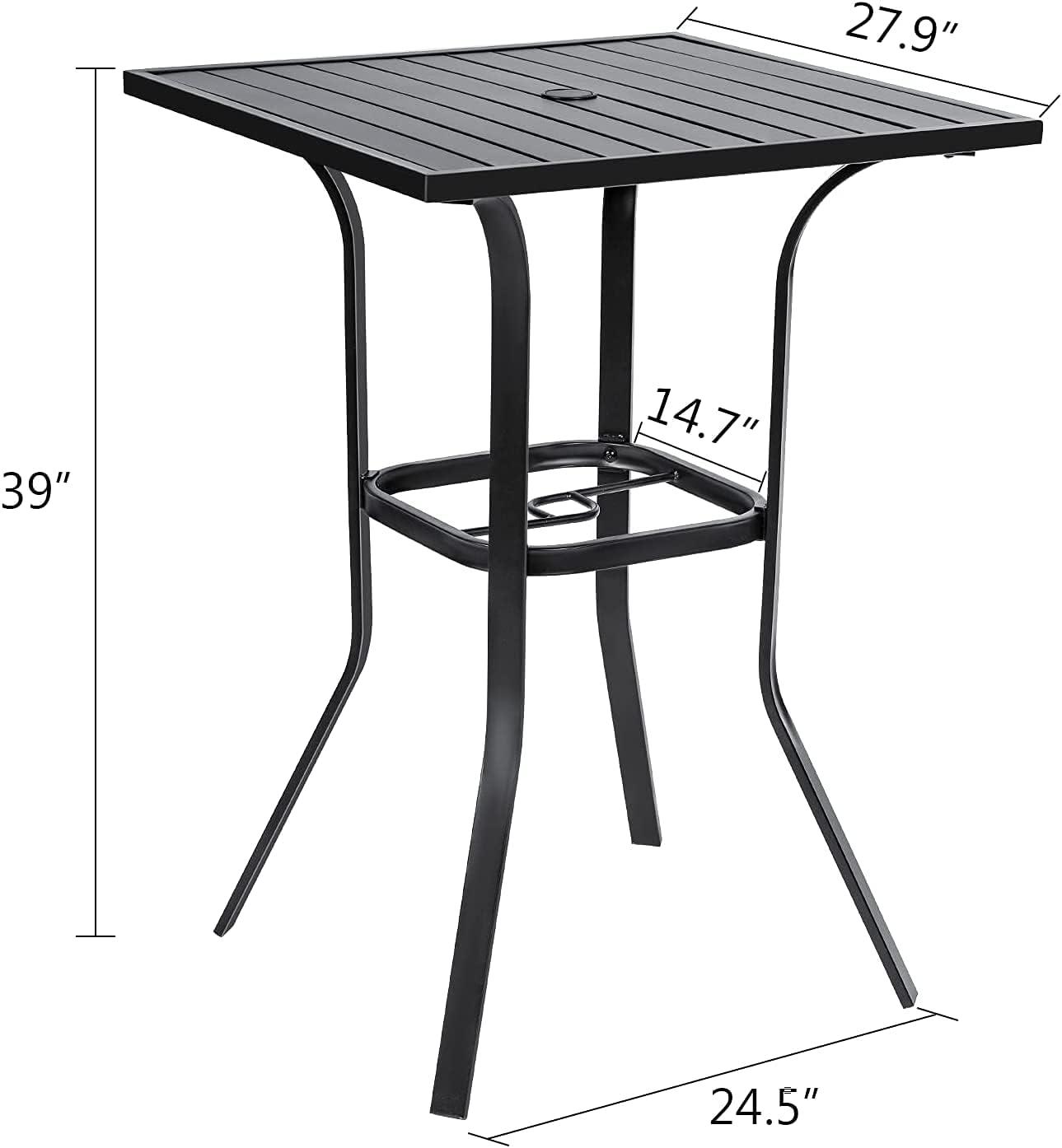 Patio Height Bar Table, Outdoor Bistro Square High Top Dining Table with 1.57'' Umbrella Hole & Steel Slat Table Top (Black)