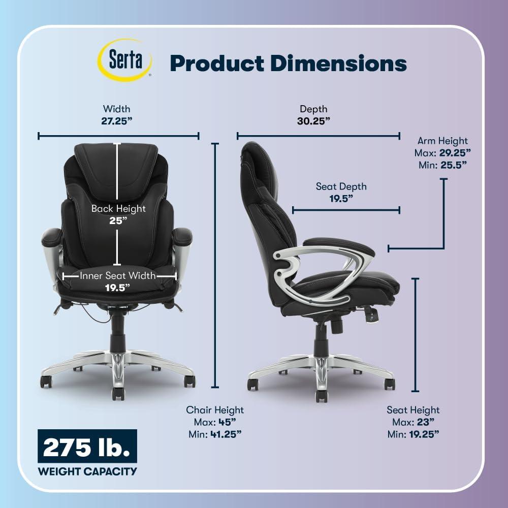 Serta Bryce Executive Office Chair with Patented AIR Lumbar Technology and Layered Body Pillows