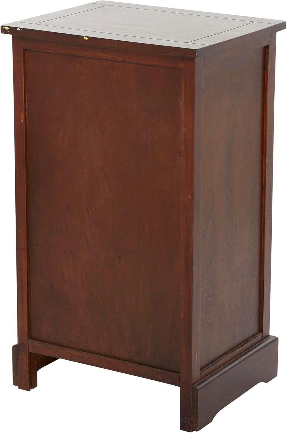 Elegant Brown Wooden Side Chest with Wicker Drawers - 33" x 20.5"