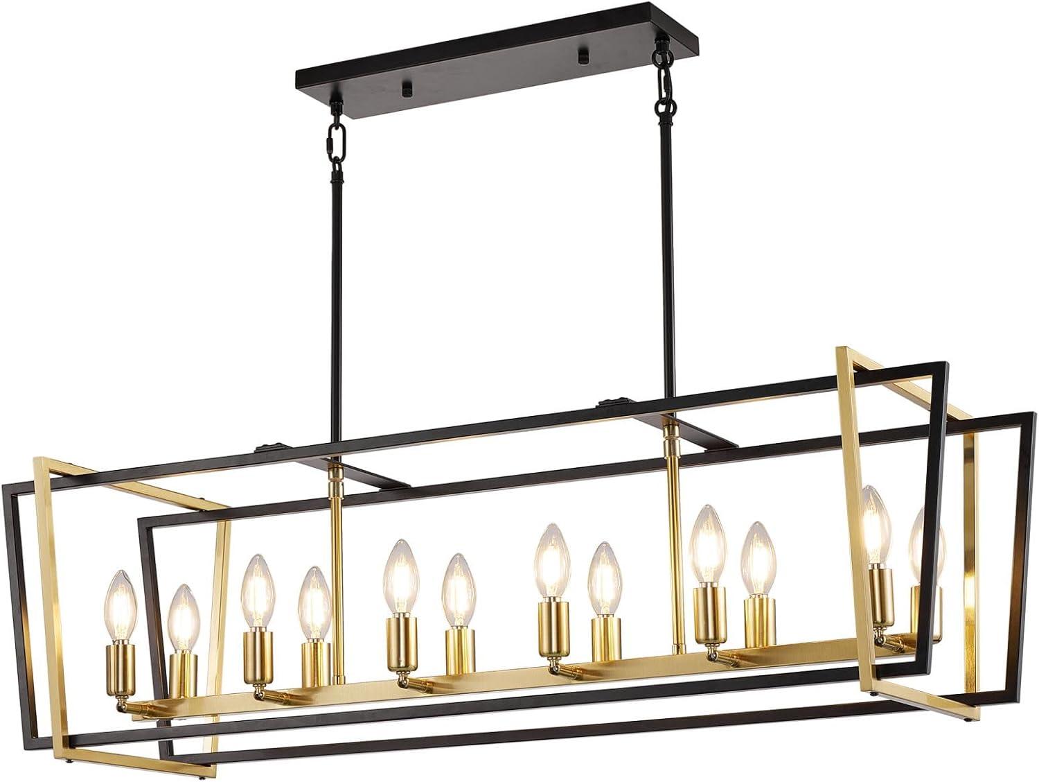 Black and Gold 12-Light Candle Linear Pendant Chandelier