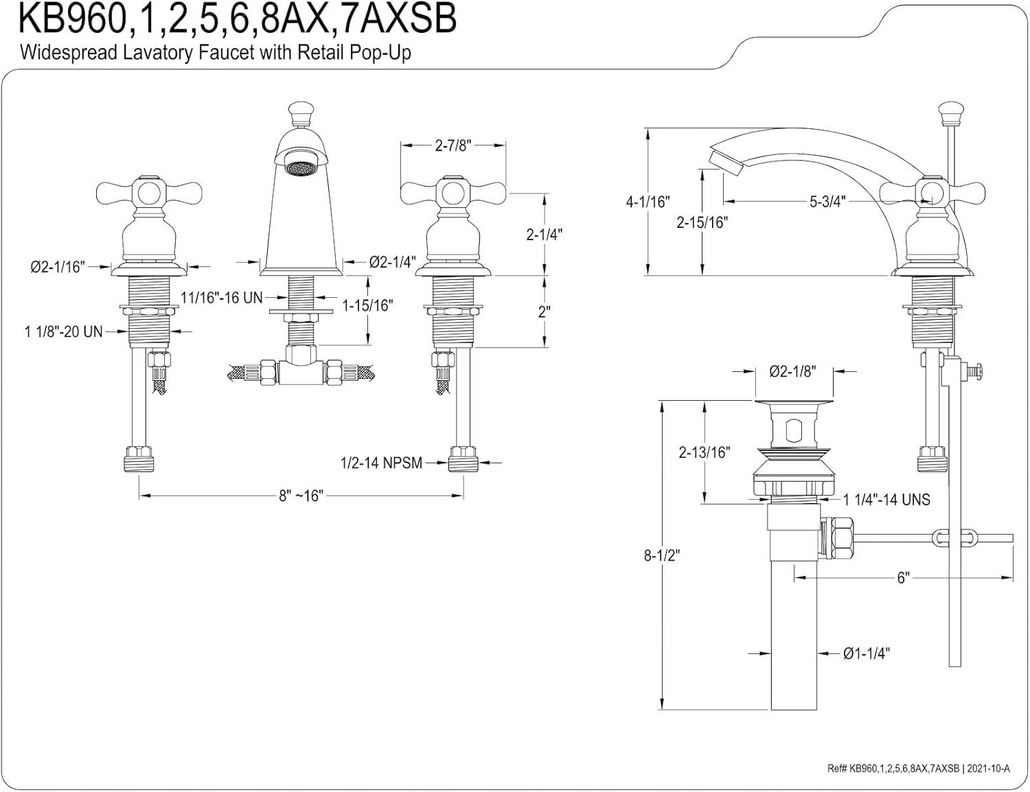 Kingston Brass Victorian Two-Handle 3-Hole Deck Mount Widespread Bathroom Faucet with Retail Pop-Up Drain
