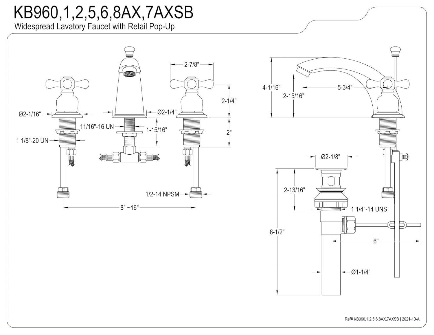 Kingston Brass Victorian Two-Handle 3-Hole Deck Mount Widespread Bathroom Faucet with Retail Pop-Up Drain