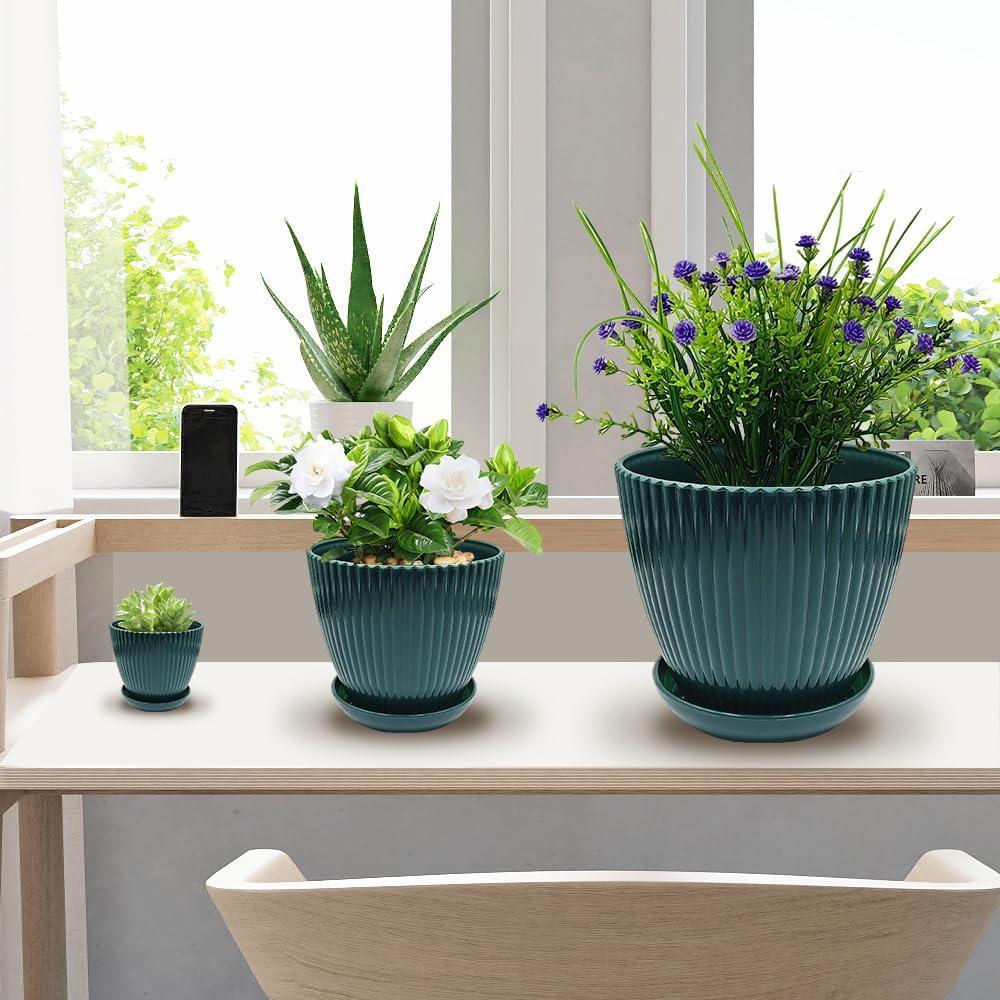 Durable Plastic Planter Set - 6 Versatile Pots With Saucers For Every Plant