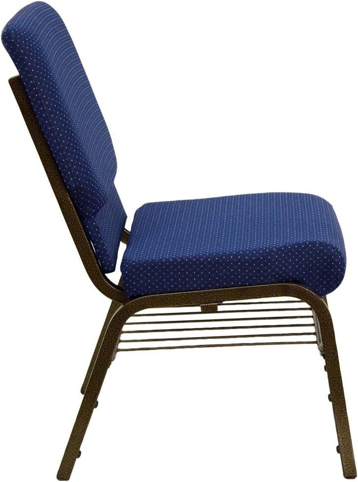 Flash Furniture HERCULES Series 18.5''W Church Chair in Navy Blue Patterned Fabric with Book Rack - Gold Vein Frame