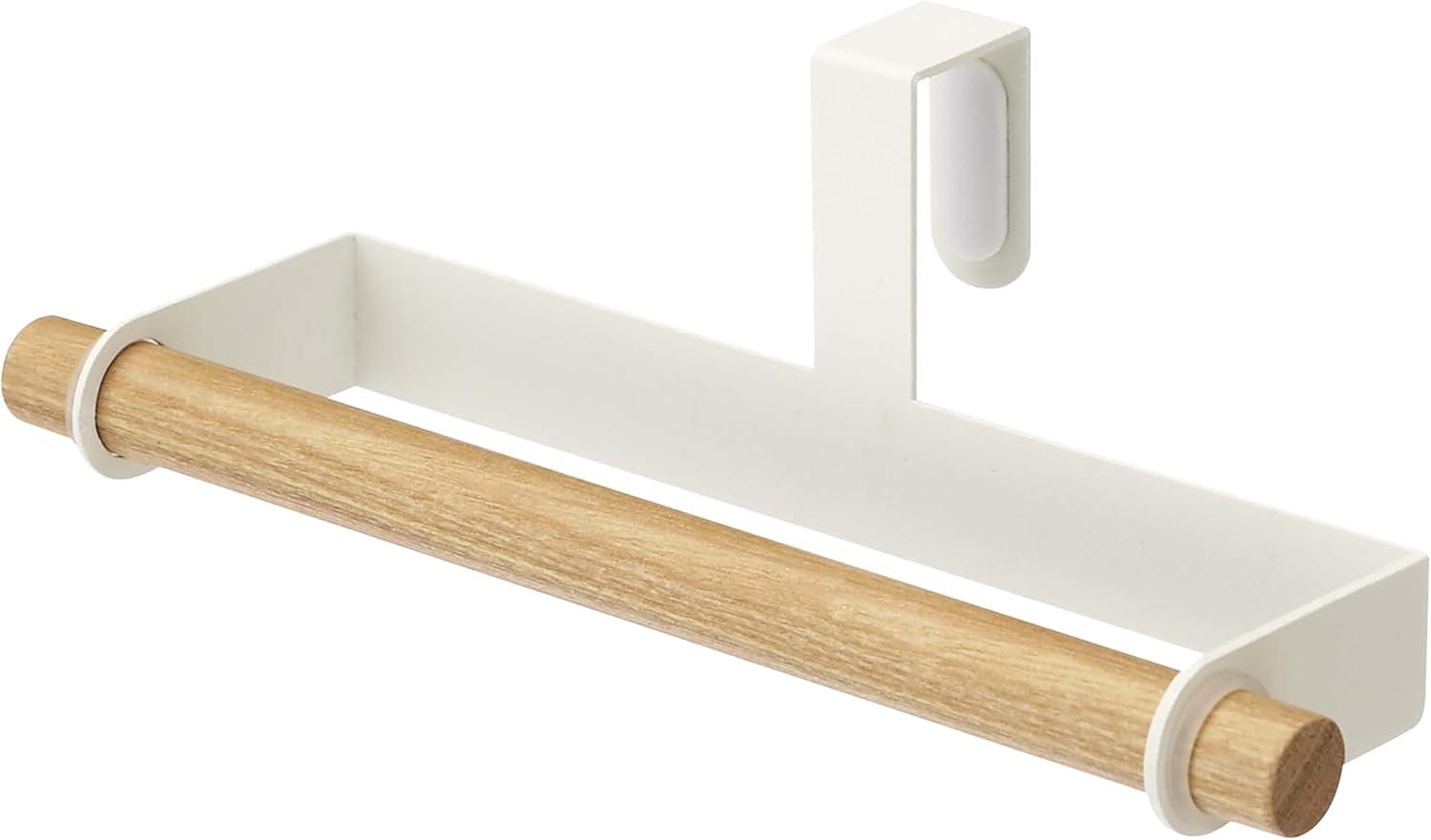 White and Wood Over the Door Kitchen Towel Hanger