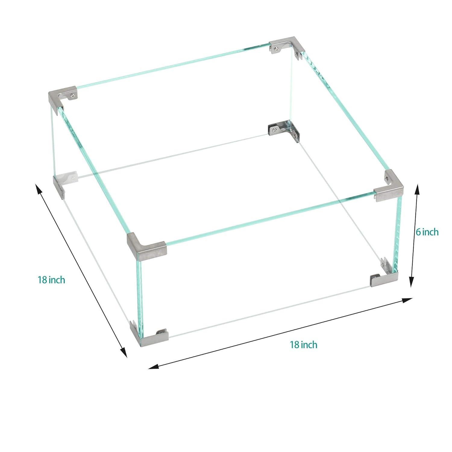 BALI OUTDOORS Fire Pit Wind Guard Fence 18"x 18"x 6" Square Fire Pit Screen Clear Tempered Glass Flame Guard for Propane Fire Pit, Outdoor Fire Column