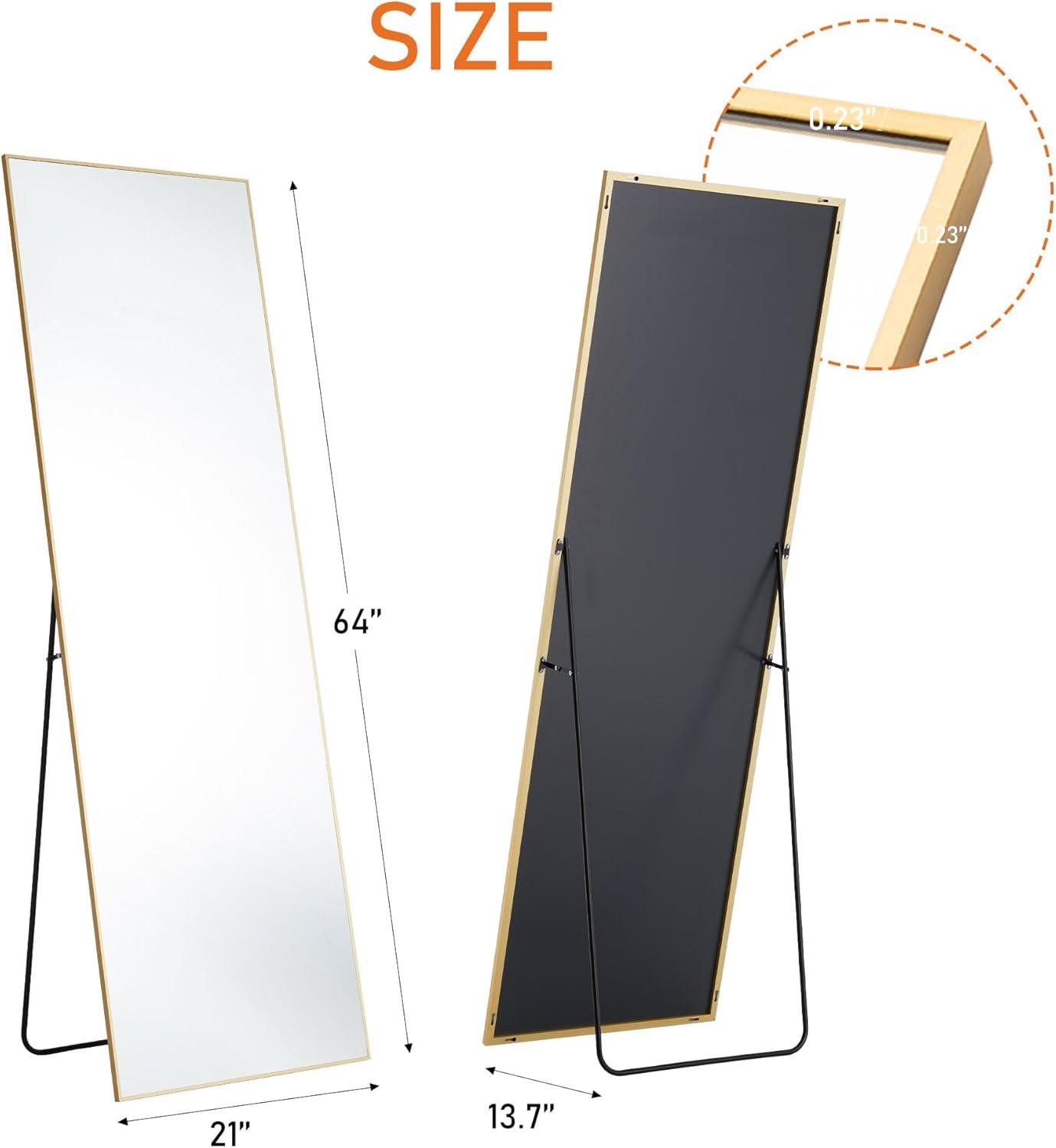 Full Length Mirror 64"x21" for Bedroom, Full Body Mirror with Stand, Hanging or Leaning for Wall, Aluminum Alloy Thin Frame Floor Standing for Living Room, Tall, Black