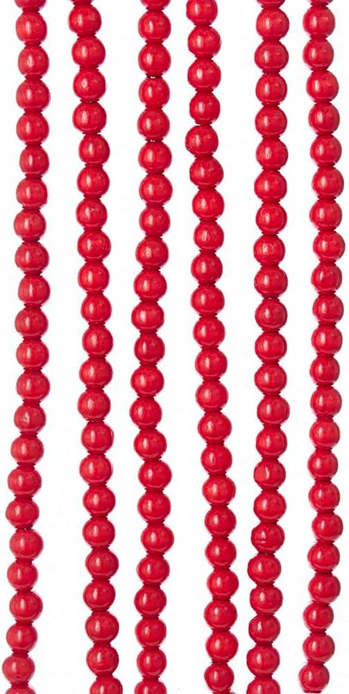 Kurt Adler Wooden Round Beaded Garland, Red, 9ft