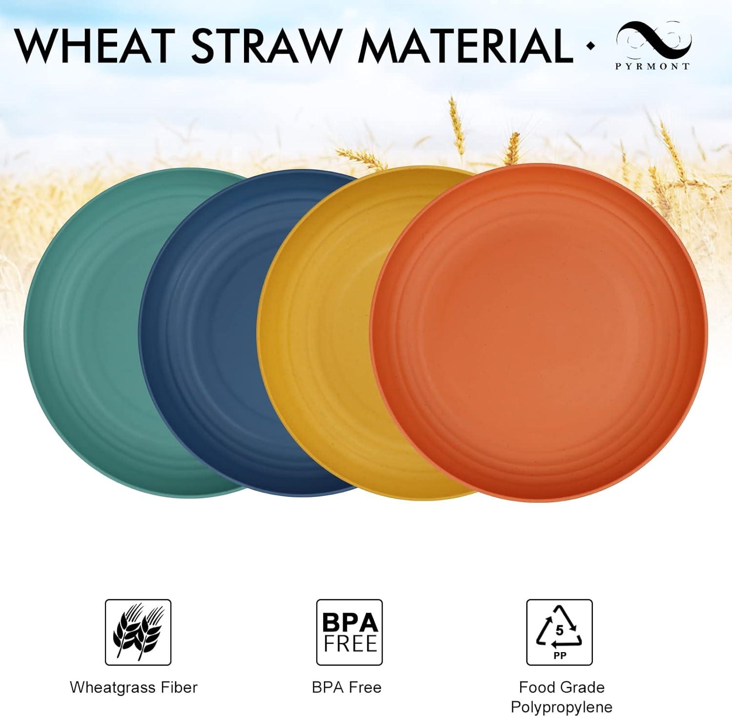 Colorful Wheat Straw 9-Inch Unbreakable Dinner Plates Set of 8