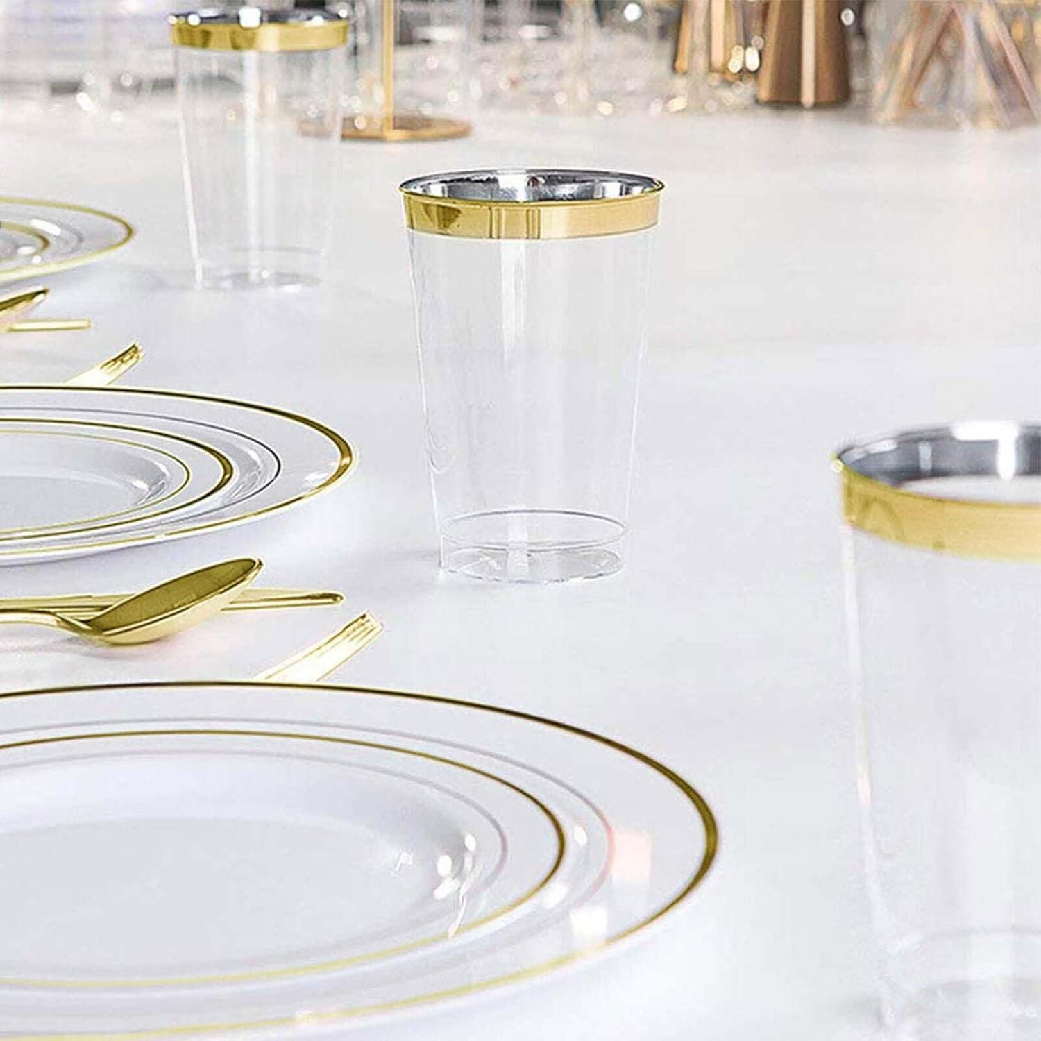 Efavormart 25 Pack Gold 10oz Crystal Collection Disposable Plastic Cups for Wedding, Party, Banquet, Home, Picnic, Outdoor Dinnerware, Bar, Nightclub, Liquors, Champagne, Desserts, Cocktails