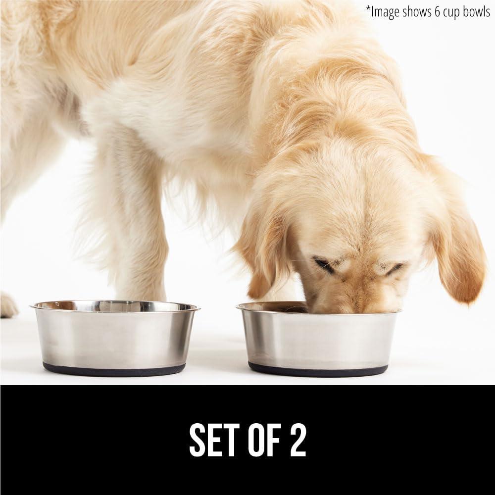 Dog Bowl Set of 2, Heavy Duty Stainless Steel Bowls by Gorilla Grip, Holds 2 Cups, Black