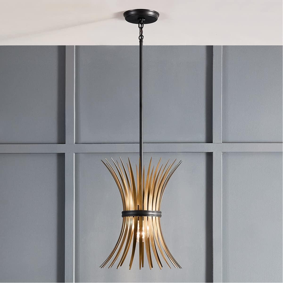 Baile Mini Pendant in Black with Natural Brass Accents and Glass Shade