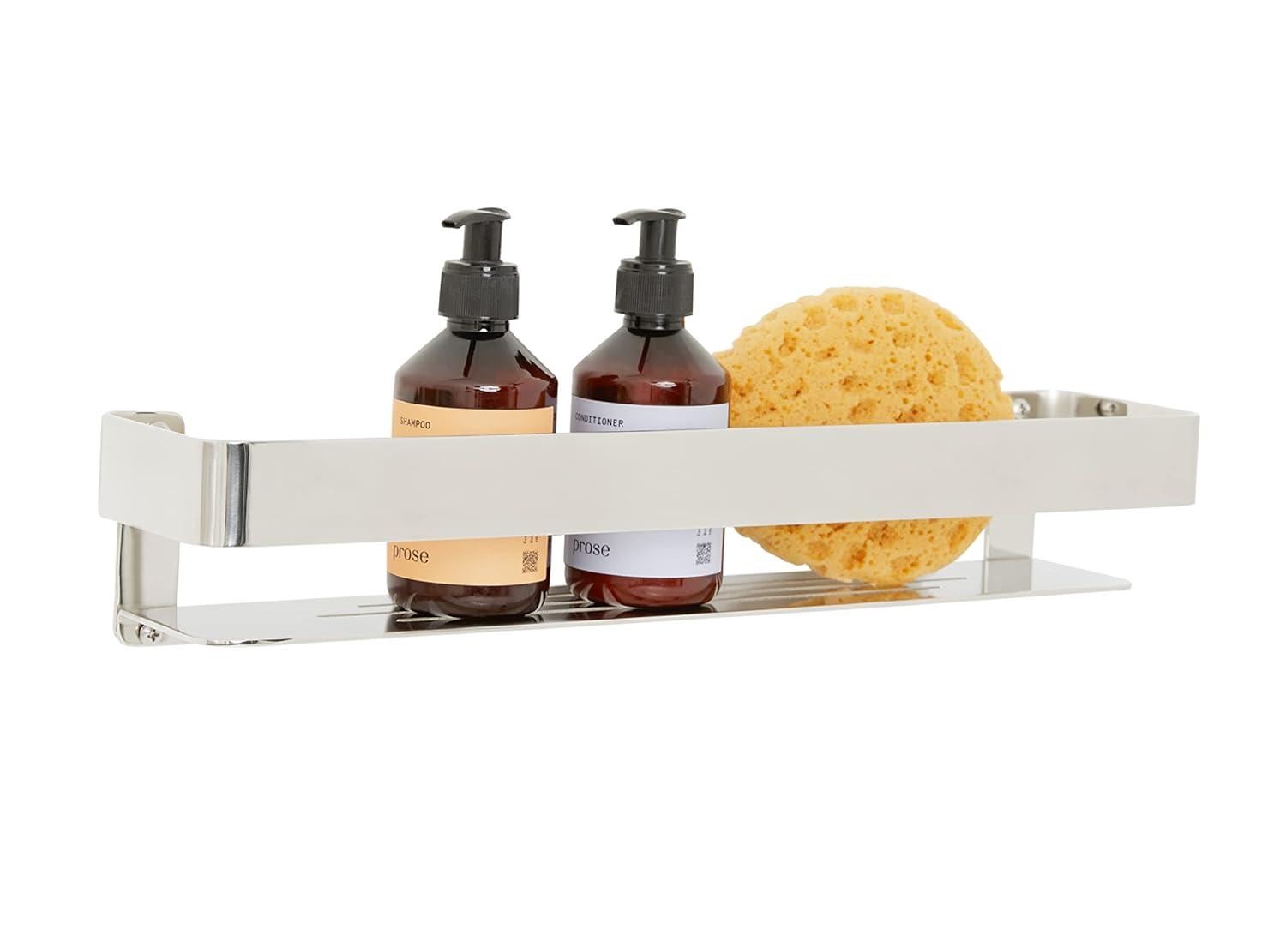 Floating Rectangular Shower Shelf with Rail in a Satin Finish