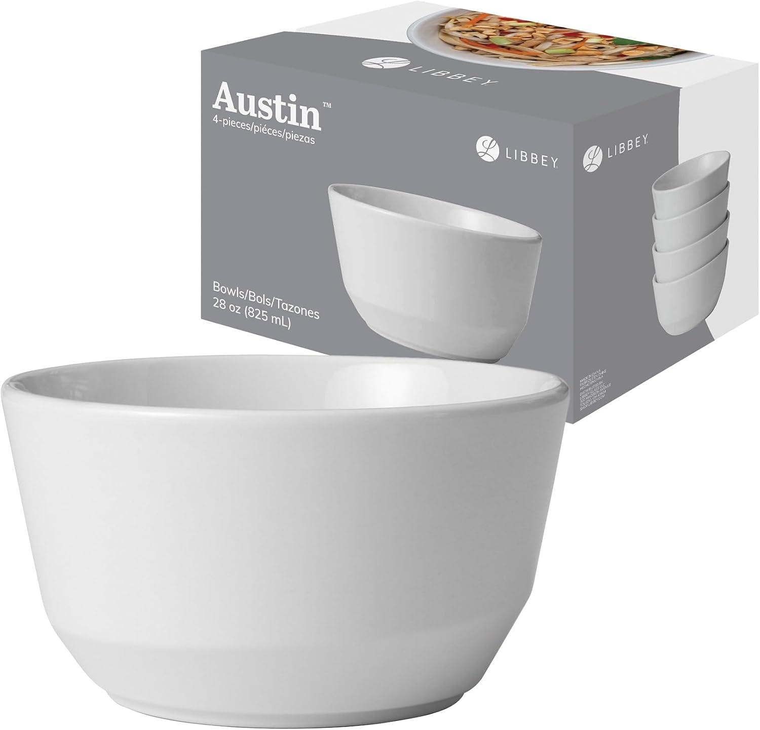 Austin Libbey 28-Ounce Porcelain Soup Salad Bowl, Set Of 4