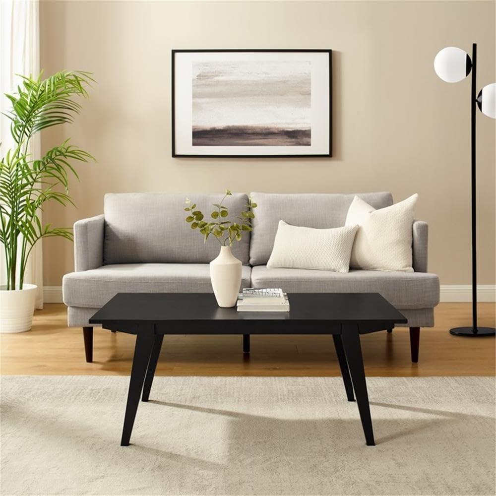 Black Solid Wood Japandi Minimalist Coffee Table, 43 Inch