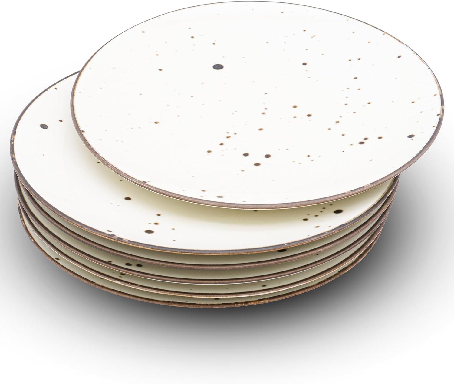Glossy White and Brown Porcelain Dinner Plates Set of 6