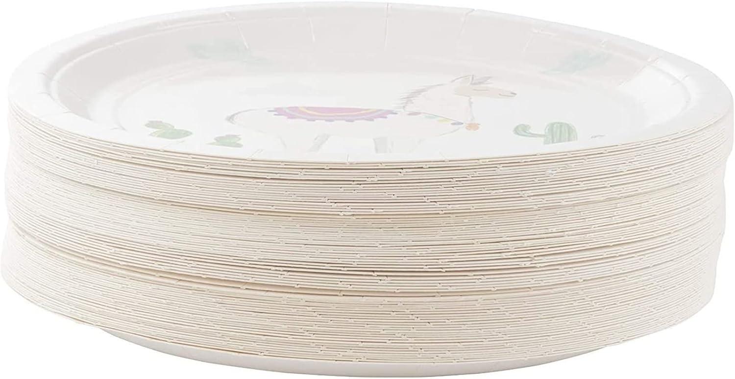 Blue Panda Disposable Plates - 80-Count Paper Plates, Llama Party Supplies, Kids Birthdays, 9 x 9 inches