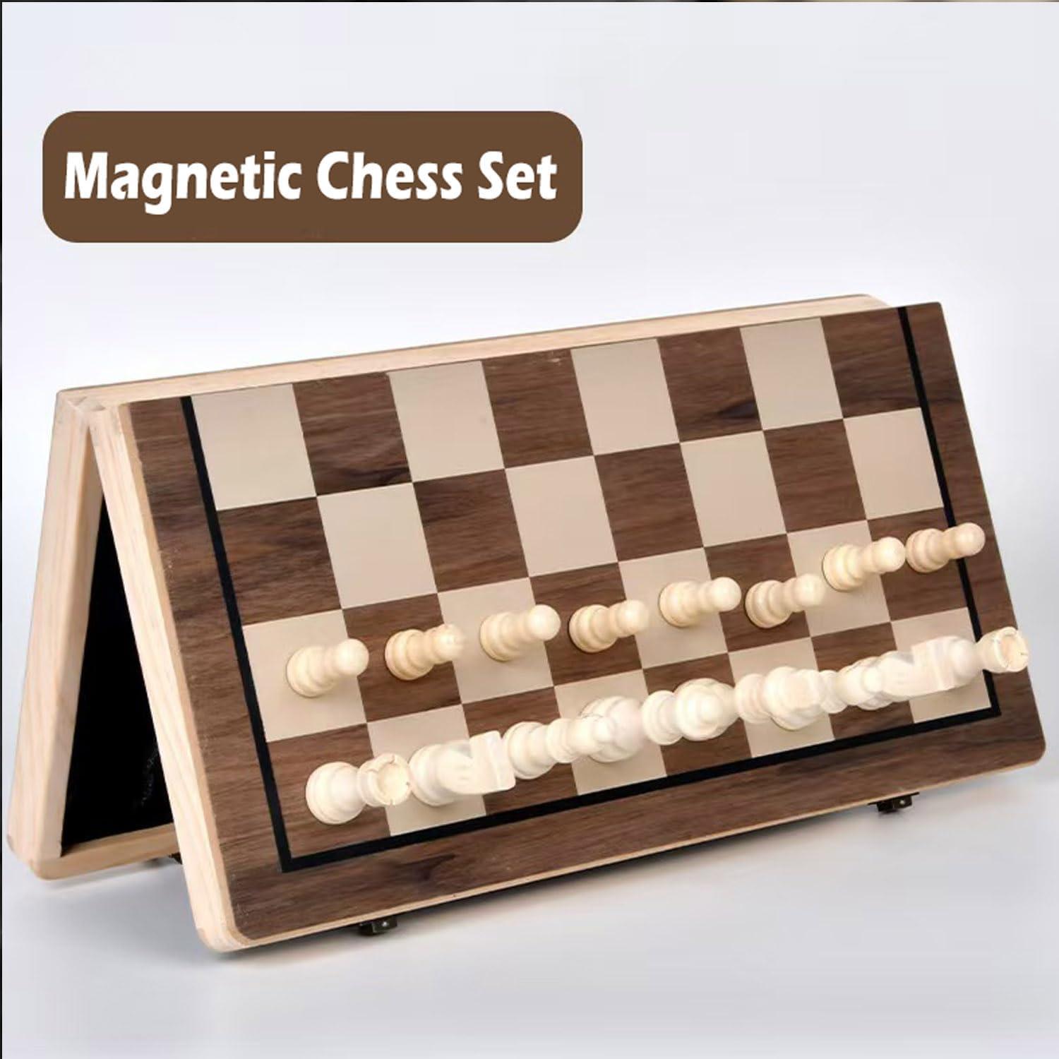 KiddiTouch 15 inch Magnetic Wooden Chess Set 2 in 1 Folding Chess Board Travel Chess Games for Adults and Kids