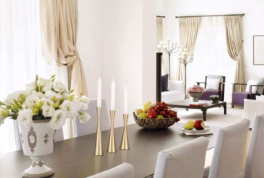 Vixdonos Brass Gold Taper Candle Holders Metal Candlestick Holders Set of 3 Table Mantel Decorative Candle Stand for Dinning,Party，Wedding,Home Decor(Brass Gold)