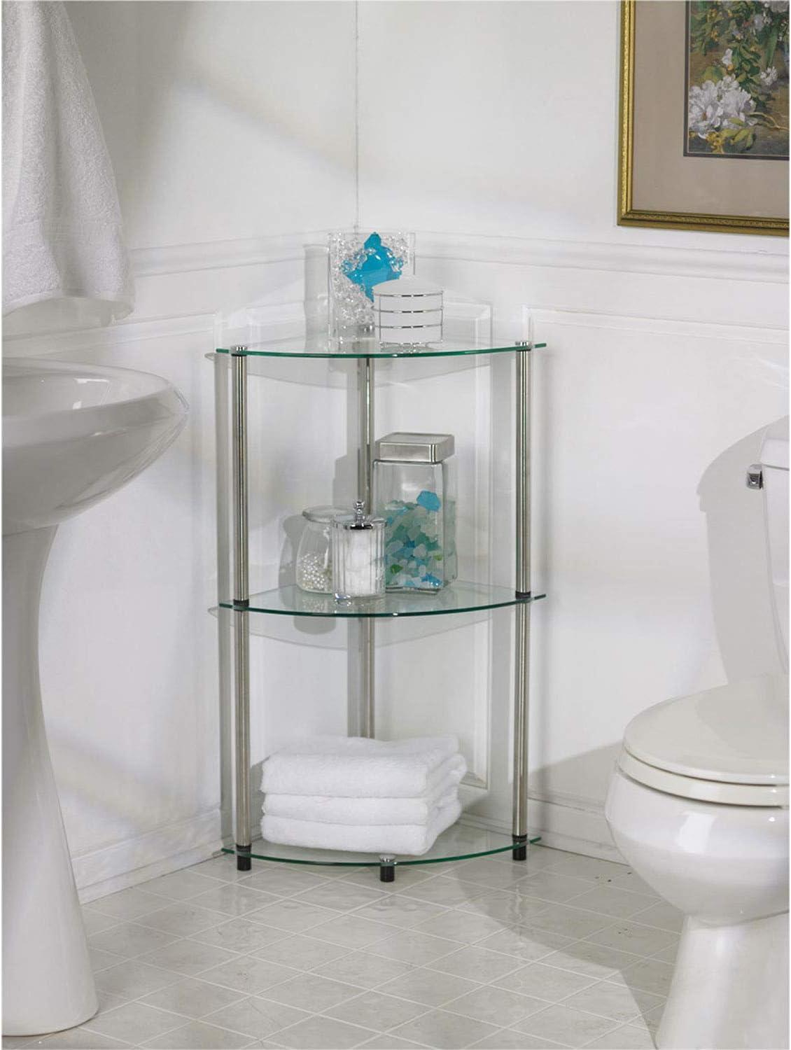 Convenience Concepts Designs2Go Classic Glass 3 Tier Corner Shelf, Multiple Finishes
