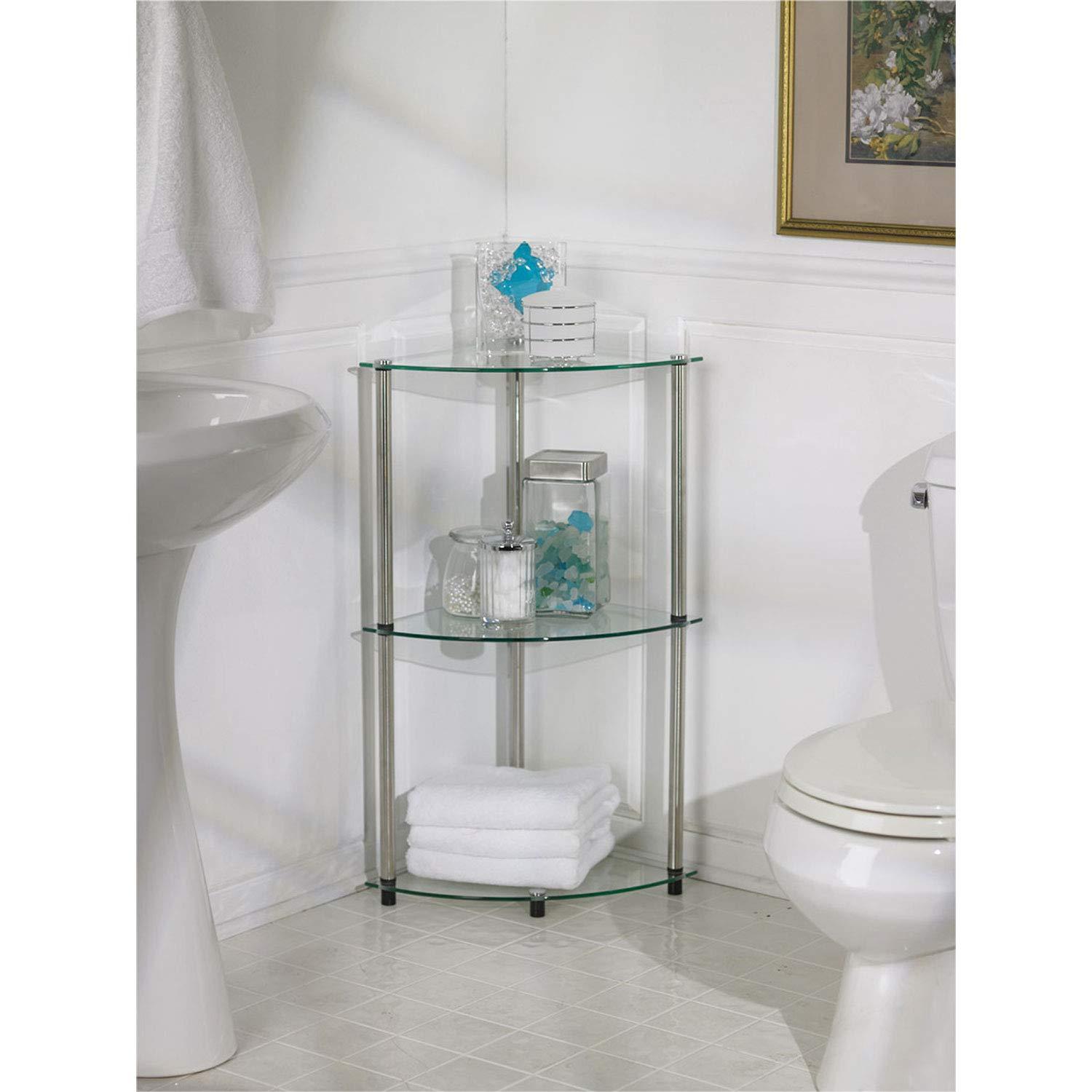 Convenience Concepts Designs2Go Classic Glass 3 Tier Corner Shelf, Multiple Finishes
