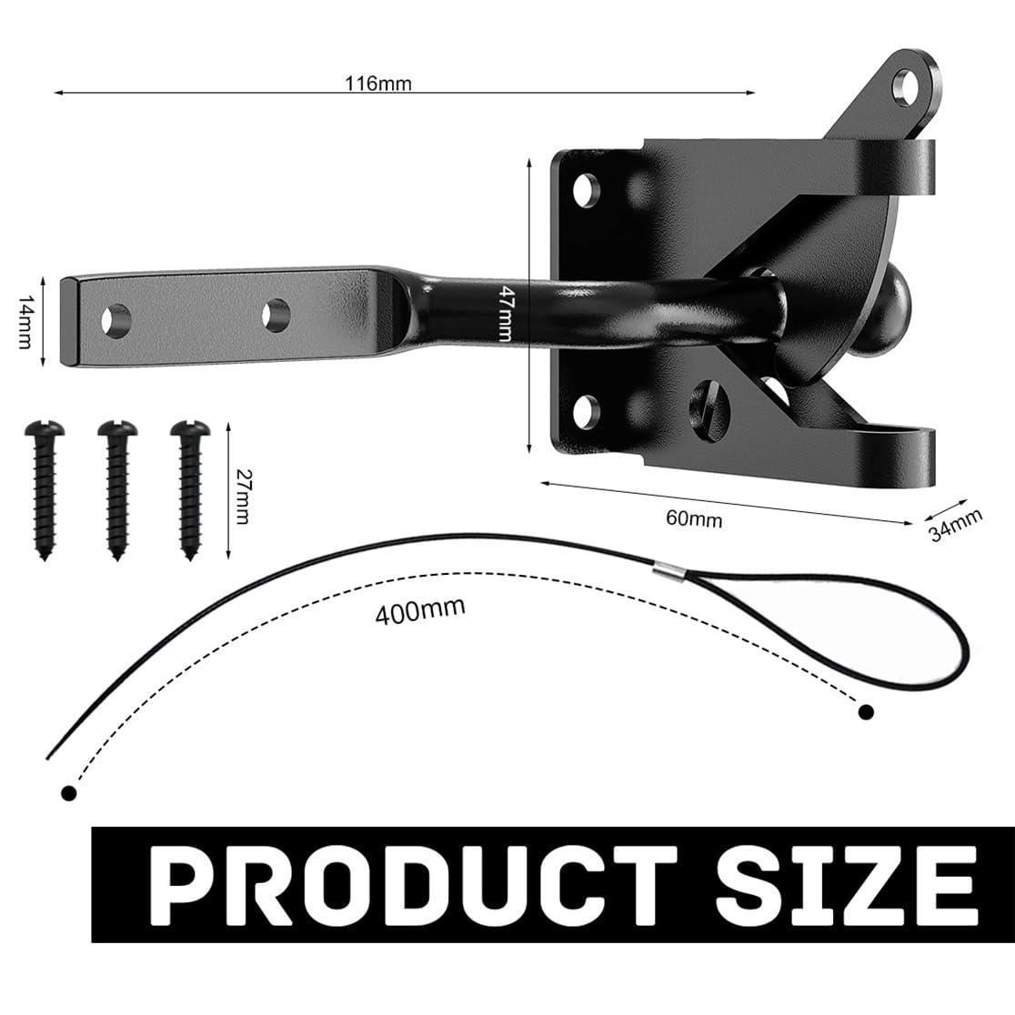 Gate Latch Automatic Gate Gravity Latch Self Locking Fence Gate Latch with Pull Cable for Wooden Fence Gates Door, Black