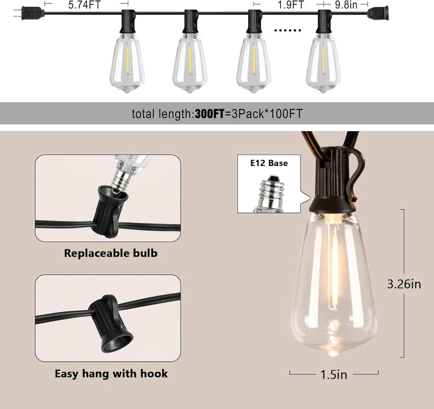 300FT Brown LED Outdoor String Lights with Shatterproof Bulbs