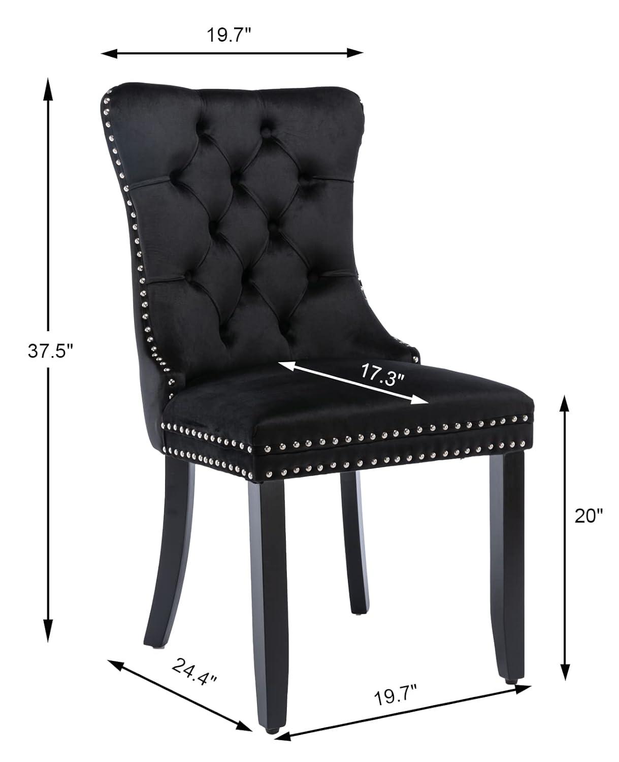 ODUSE-DAILY Black Velvet Dining Chairs Set of 2, Kitchen & Dining Room Chairs, Sillas De Comedor, Nailheads Tufted, Velvet Upholstered, Solid Wood (Black, 2 Pcs)