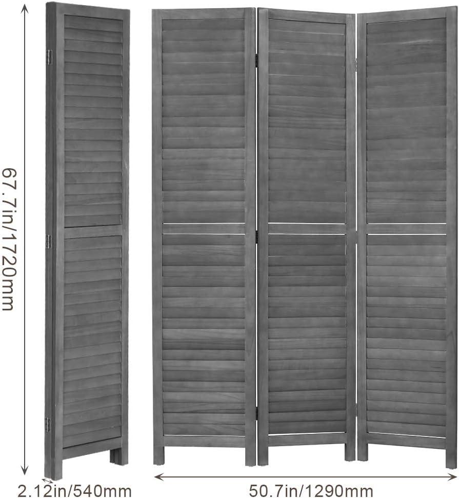 FDW 3 Panel Wood Room Divider 67.7" x 16.9" Each Panel Folding Wood Screen For Home Office Bedroom Restaurant（Gray）