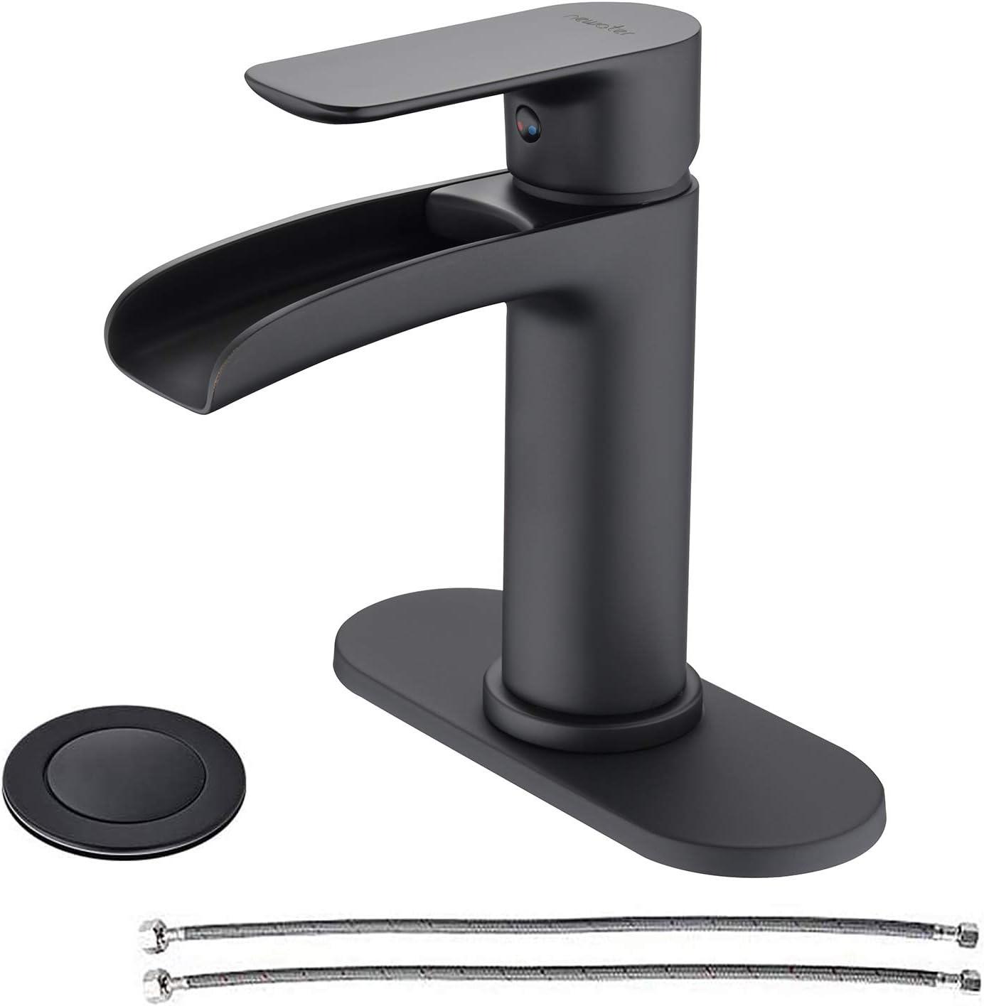 Matte Black Brass Single Handle Waterfall Bathroom Faucet