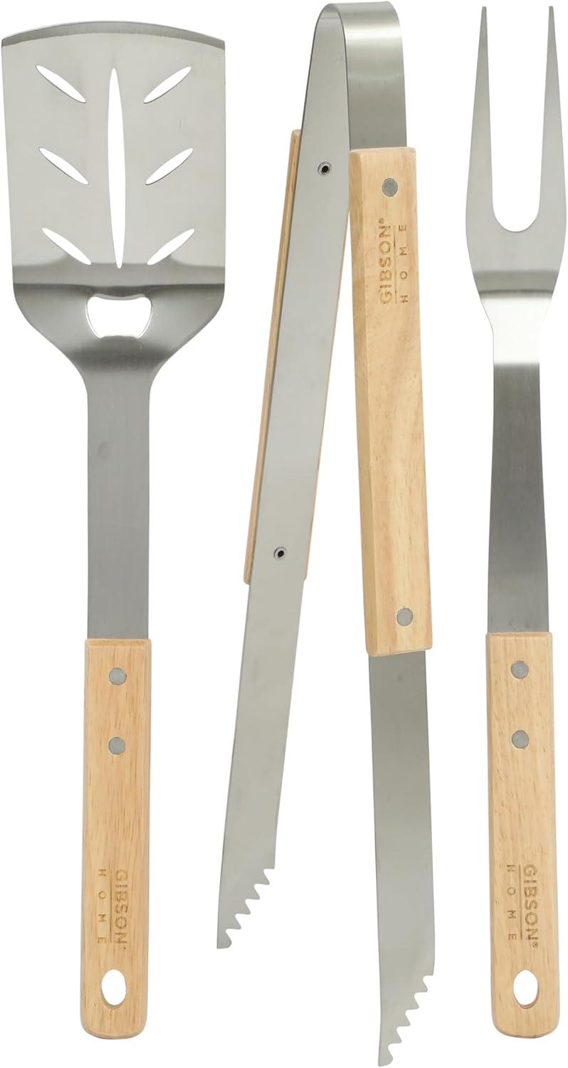 Gibson Gibson Home Barbecue Plus 3 Piece Barbecue Tool Set with Rubberwood Handles