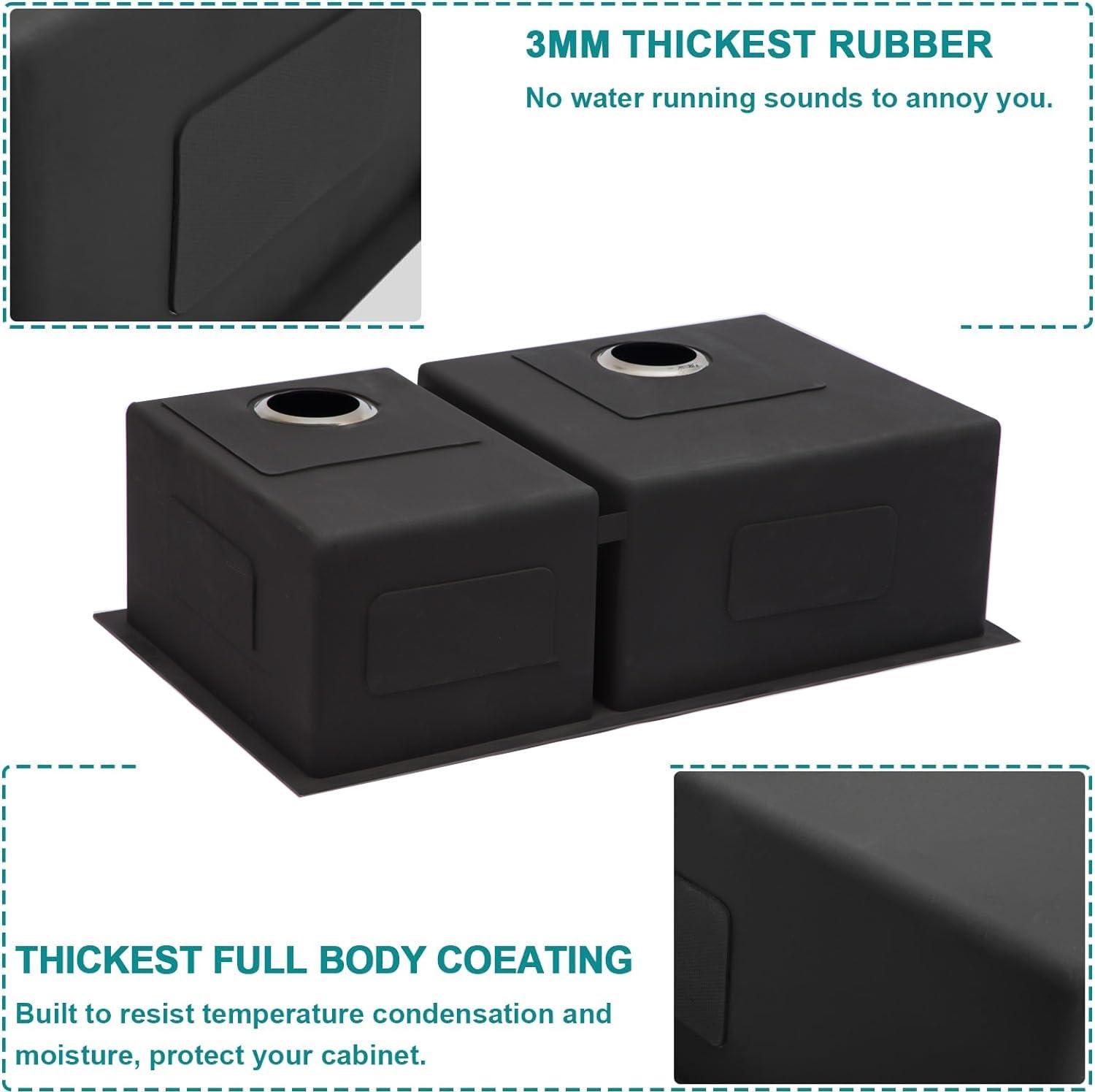 Double Bowl (60/40) Undermount Sink, 33"x19" Gunmetal Black Double Bowl Kitchen Sink 16 Gauge with Two 10" Deep Basin, X Grooves Engineered for Easy Draining