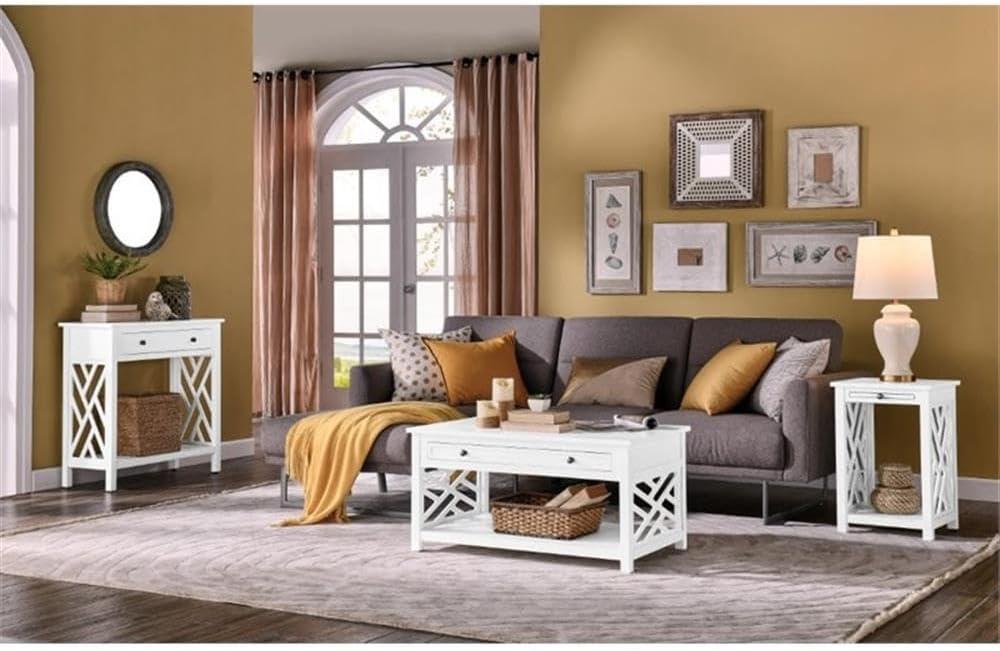 Alaterre Furniture Coventry Wood End Table with Tray and Bottom Shelf, Modern Accent Furniture, White