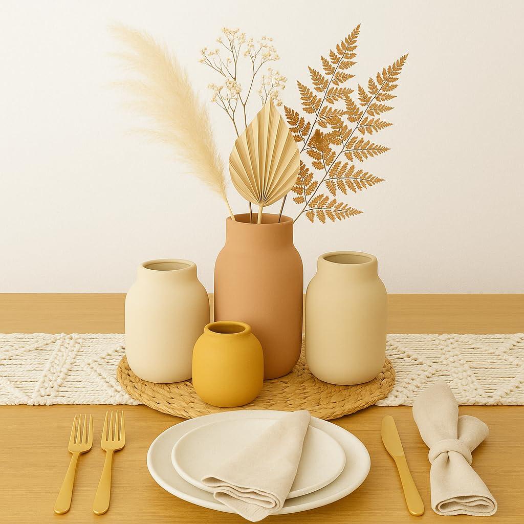 Koyal Wholesale Mixed Modern Minimalist Ceramic Vase for Home Decor, Terracotta Decor, Set of 4, Multi-Color