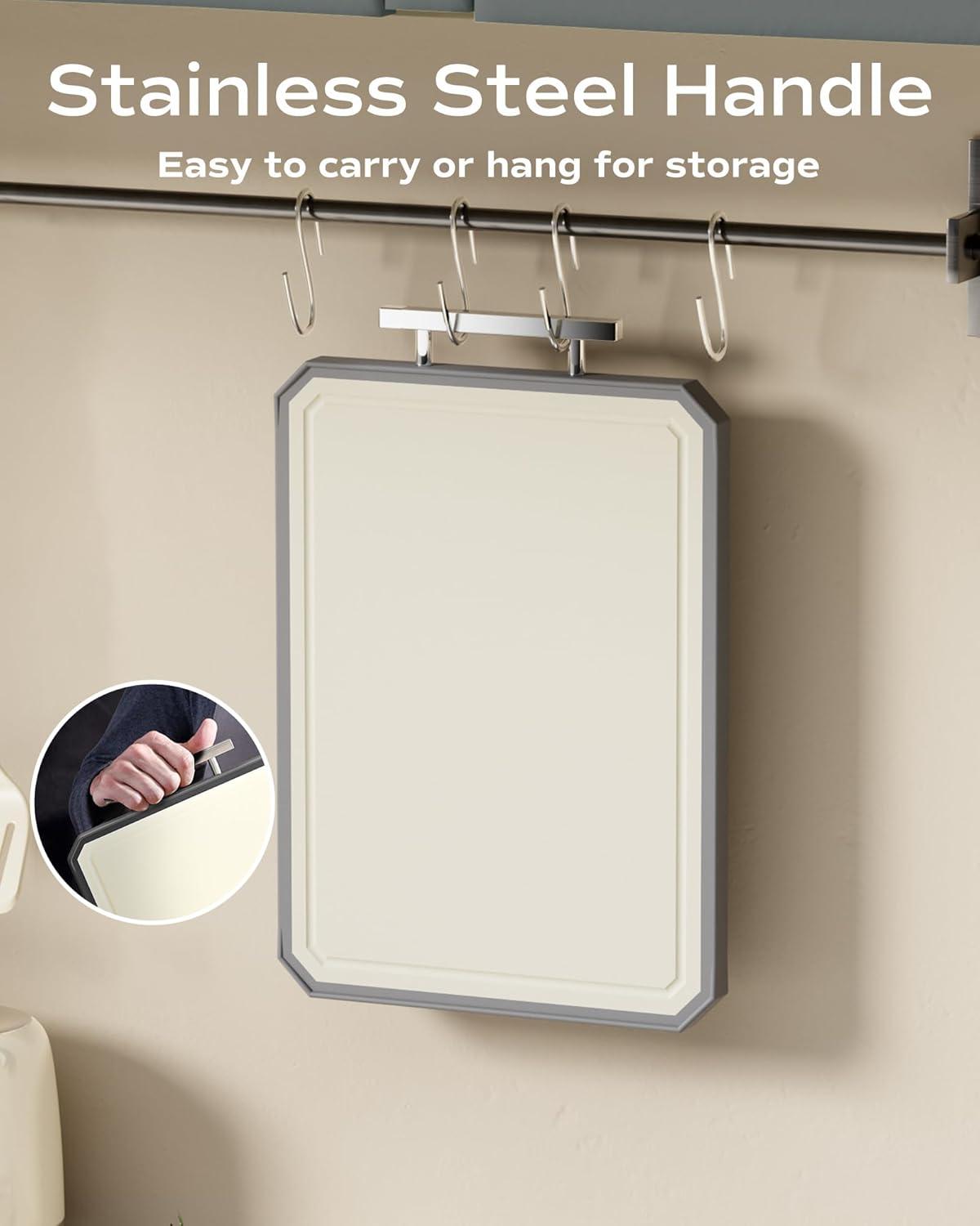 Stainless Steel Cutting Board,Double-Sided Meat Cutting Board for kitchen,Stainless Steel/Wheat straw pp Large Cutting Board for meat,Dishwasher Safe,non toxic Chopping Board,16 * 12Inch