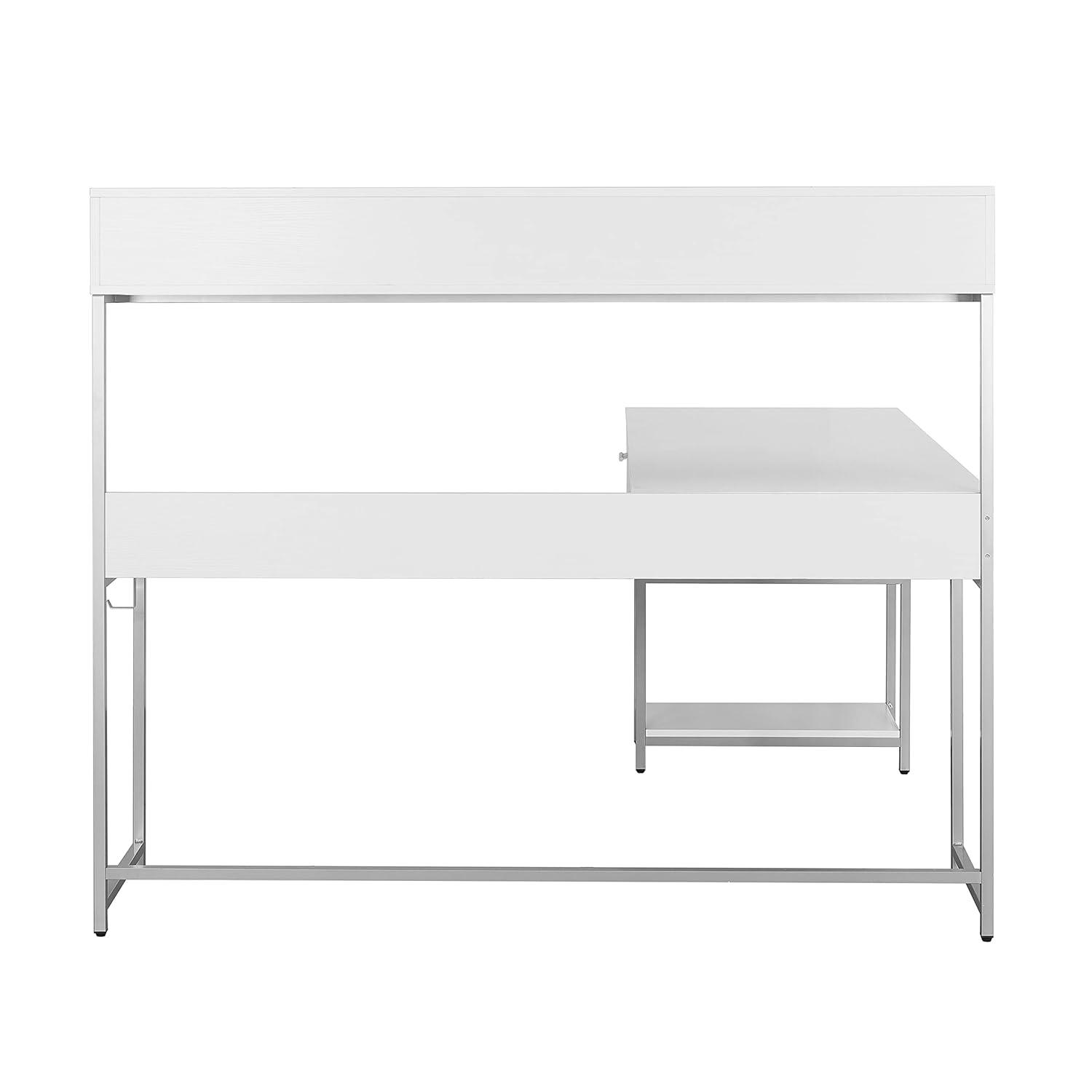 L Shape Desk with Hutch and Storage White - Techni Mobili: Industrial Style, Engineered Wood, Steel Frame, Ample Workspace