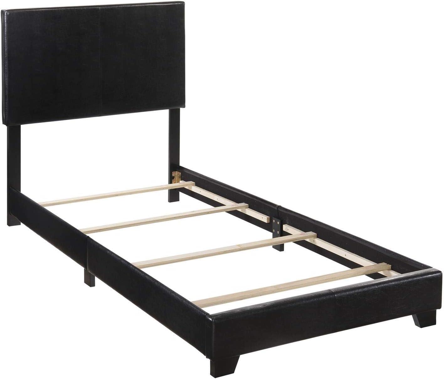 Crown Mark Erin Faux Leather Bed, Black, Twin