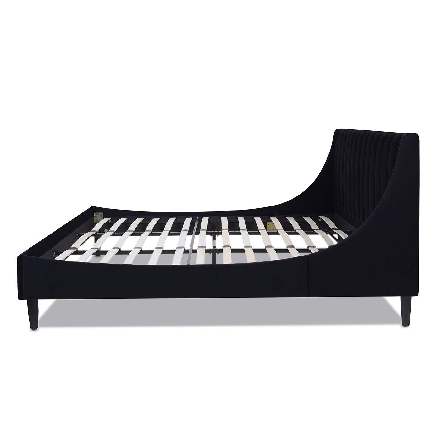 Aspen Vertical Tufted Headboard Platform Bed Set King Anthracite Black Velvet