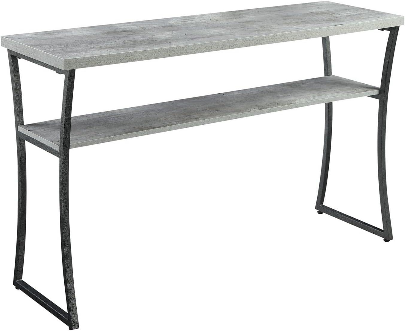 Modern Faux Birch and Slate Gray Metal Console Table with Storage Shelf